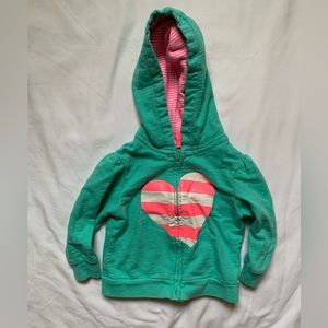 Carter’s, 12m, Green and pink lightweight jacket with hood and heart design